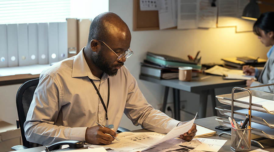 photo of a police officer studying