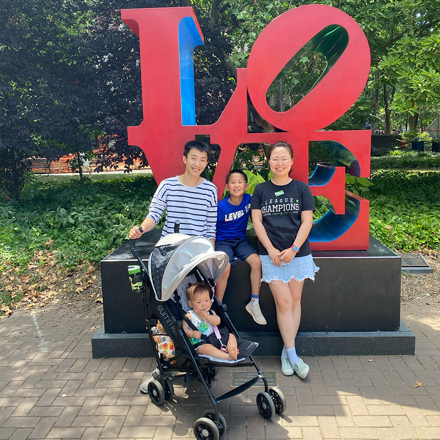 Jason Wang and his family on Penn's campus
